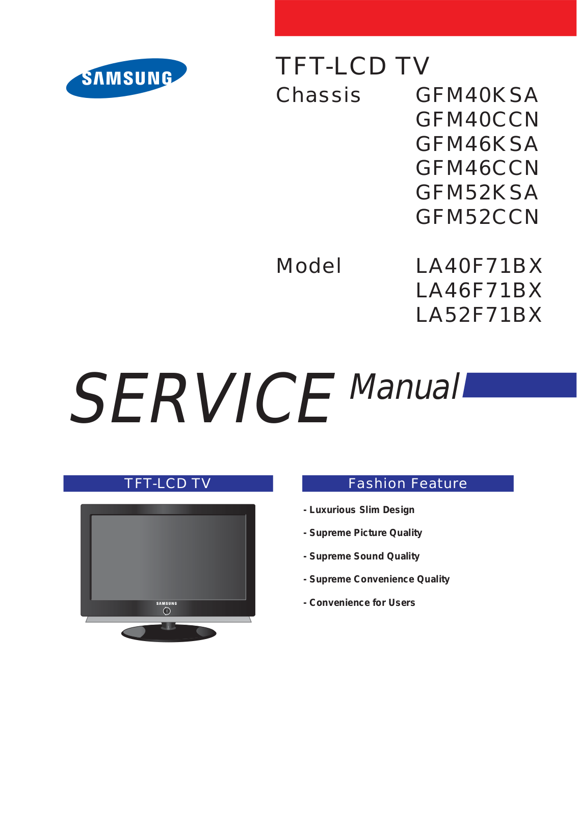 Samsung LA46F71B, LA52F71B, LA52F71BXSV, LA52F71BX, LA52F71BXSE 01 Cover