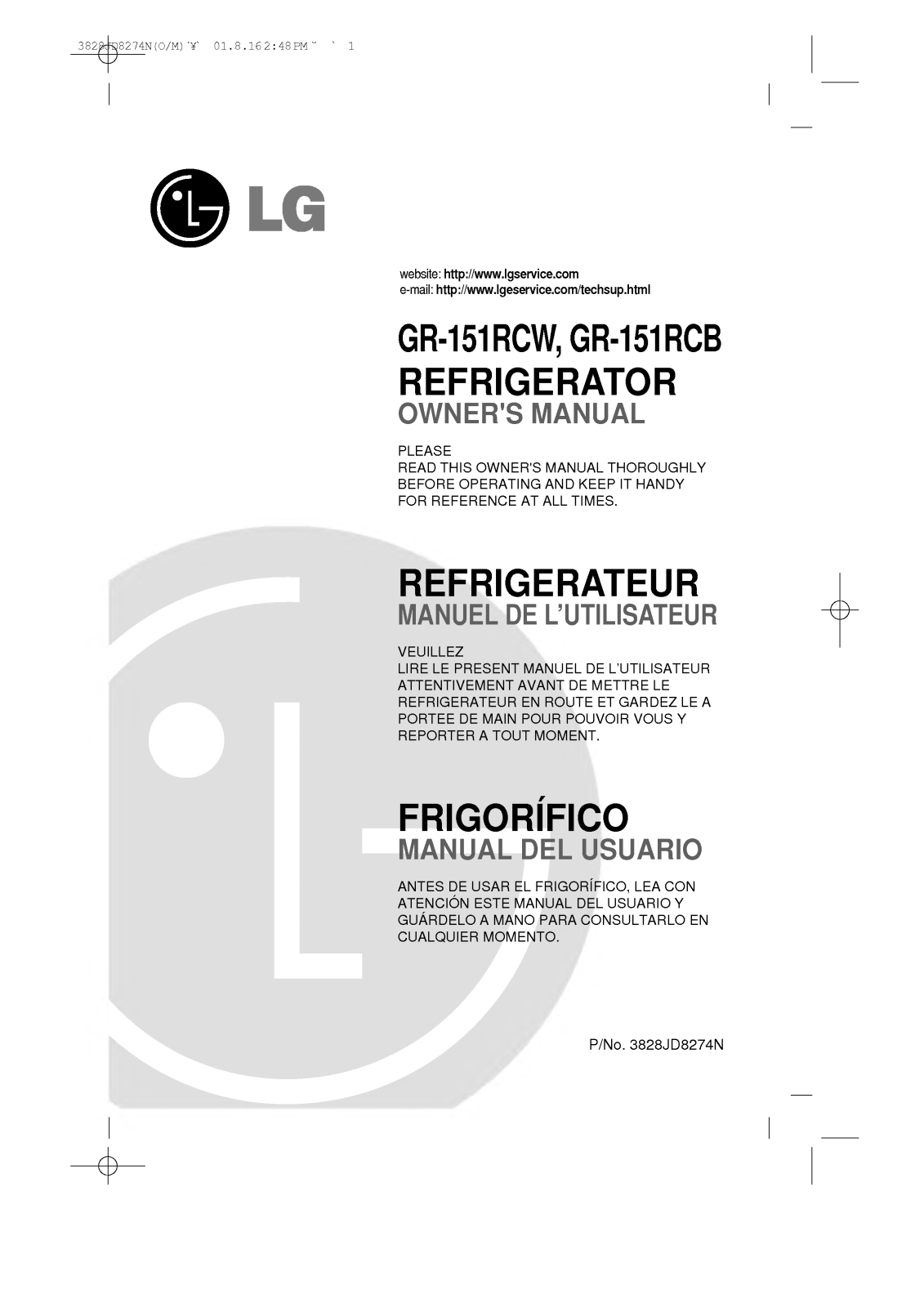 LG GR-151RCW, GR-151RCB User Manual