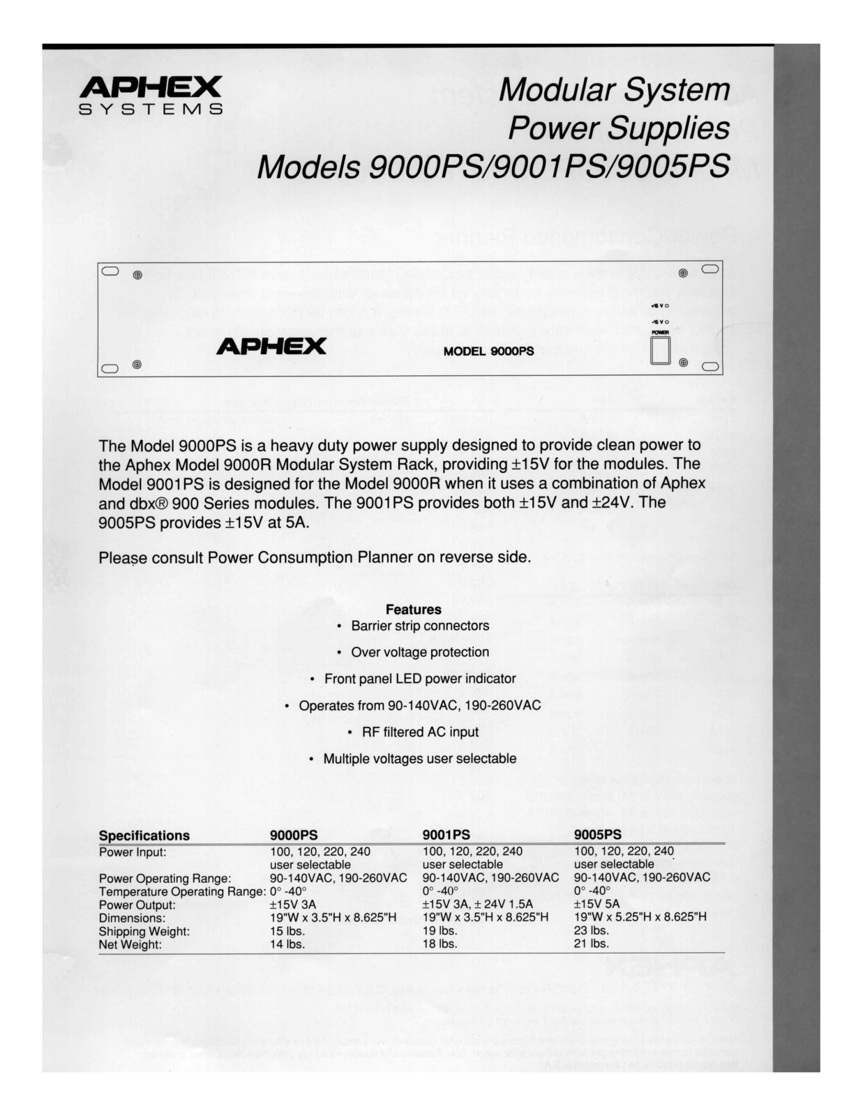 Aphex Systems 9005PS, 9000PS, 9001PS User Manual