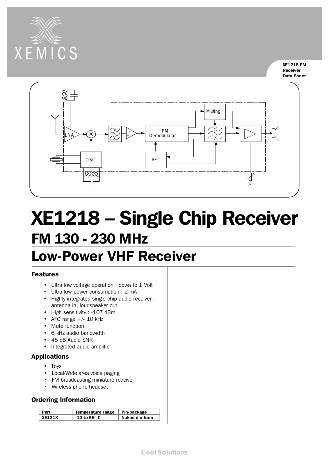 Xemics XE1218 Datasheet