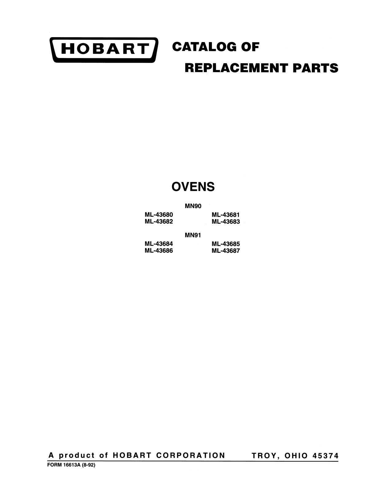 Hobart MN90 Parts List