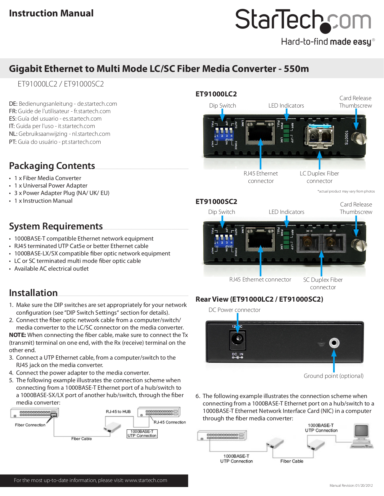 StarTech.com ET91000LC2, ET91000SC2 User Manual