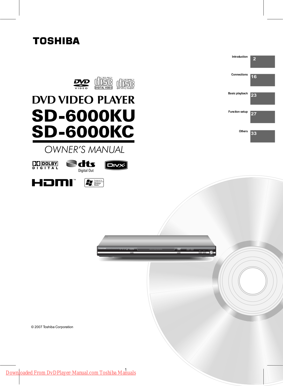 Toshiba SD-6000KU, SD-6000KC, SD-3109, SD-4000KU, SD-4000KC Owner's Manual