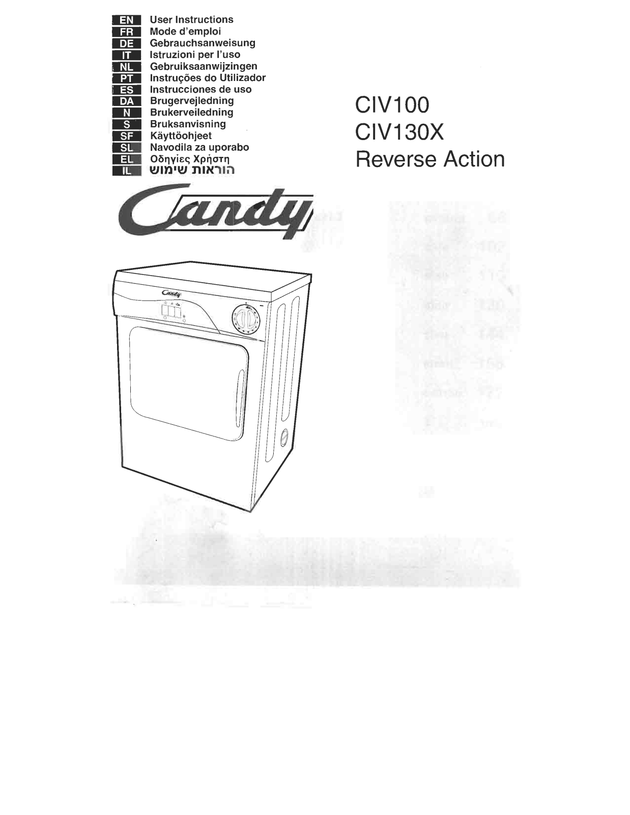 Candy CIV130X, CIV100 User Manual