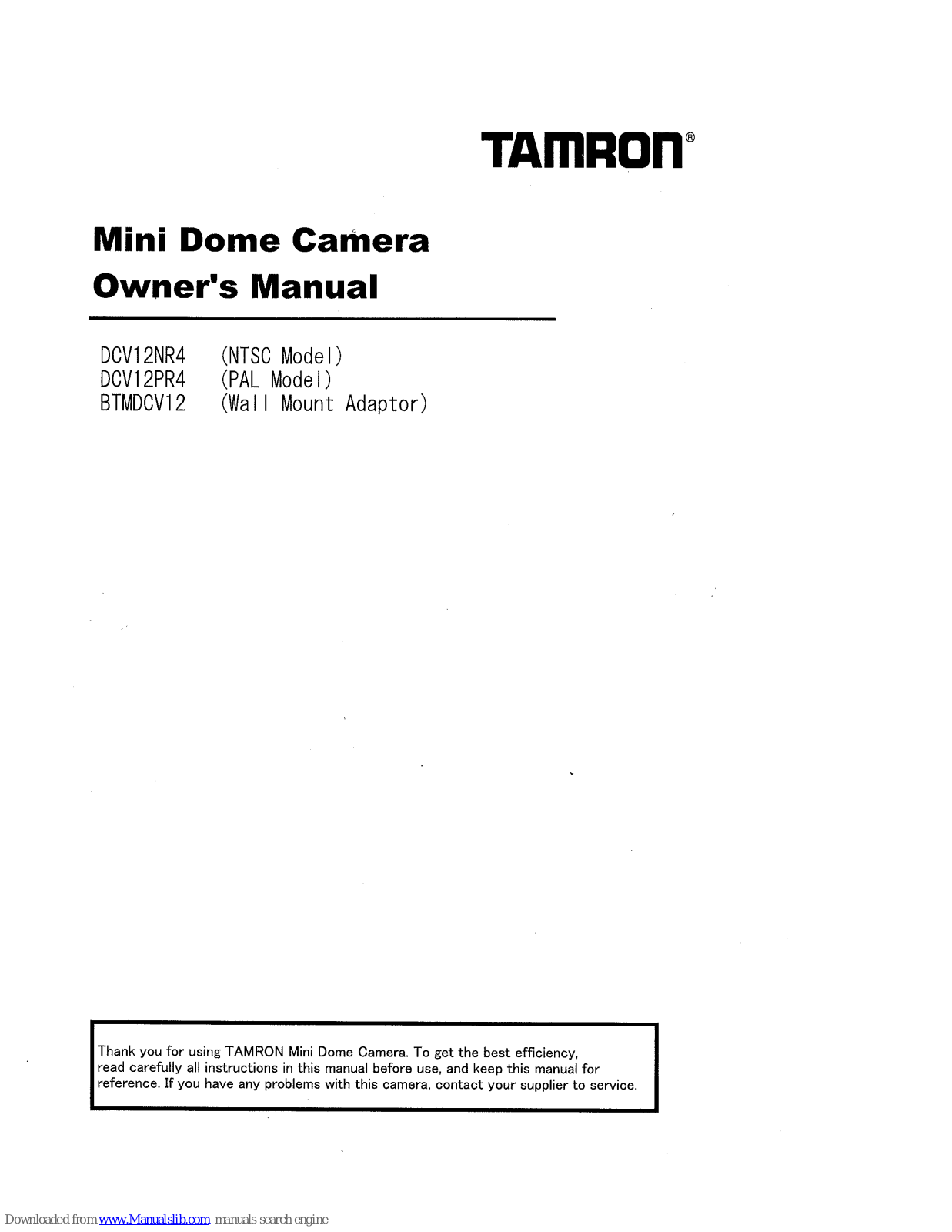 Tamron DVC12NR4, DVC12PR4, BTMDCV12 Owner's Manual