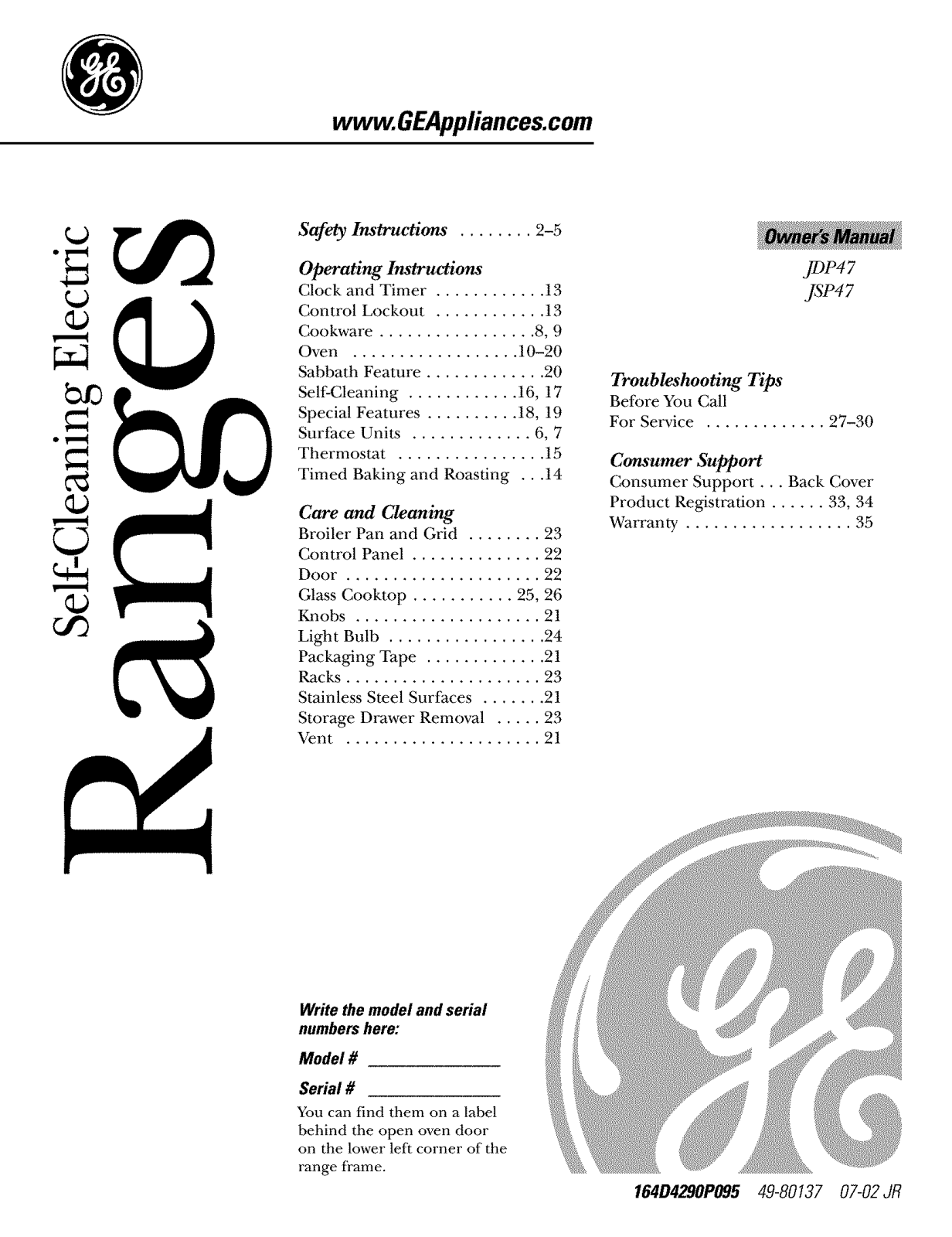 GE JSP47WF4WW, JSP47WF3WW, JSP47WF2WW, JSP47SH3SS, JSP47CF2CC Owner’s Manual - ManualMachine.com