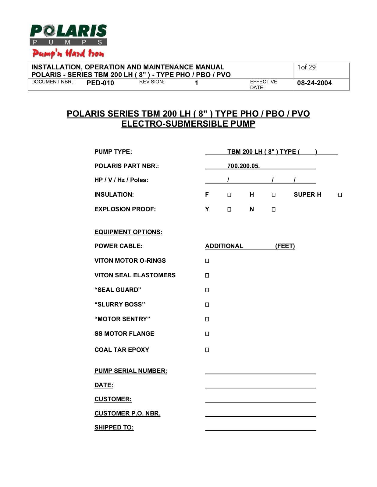 Polaris TBM 200 LH User Manual