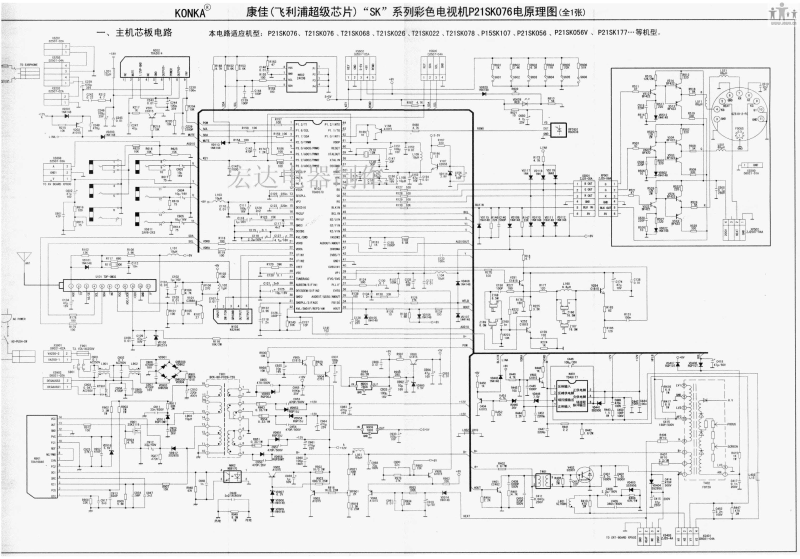 China P21SK076, KONKA SK TDA2614, TDA9370, TDA16846, TDA8177 Schematic