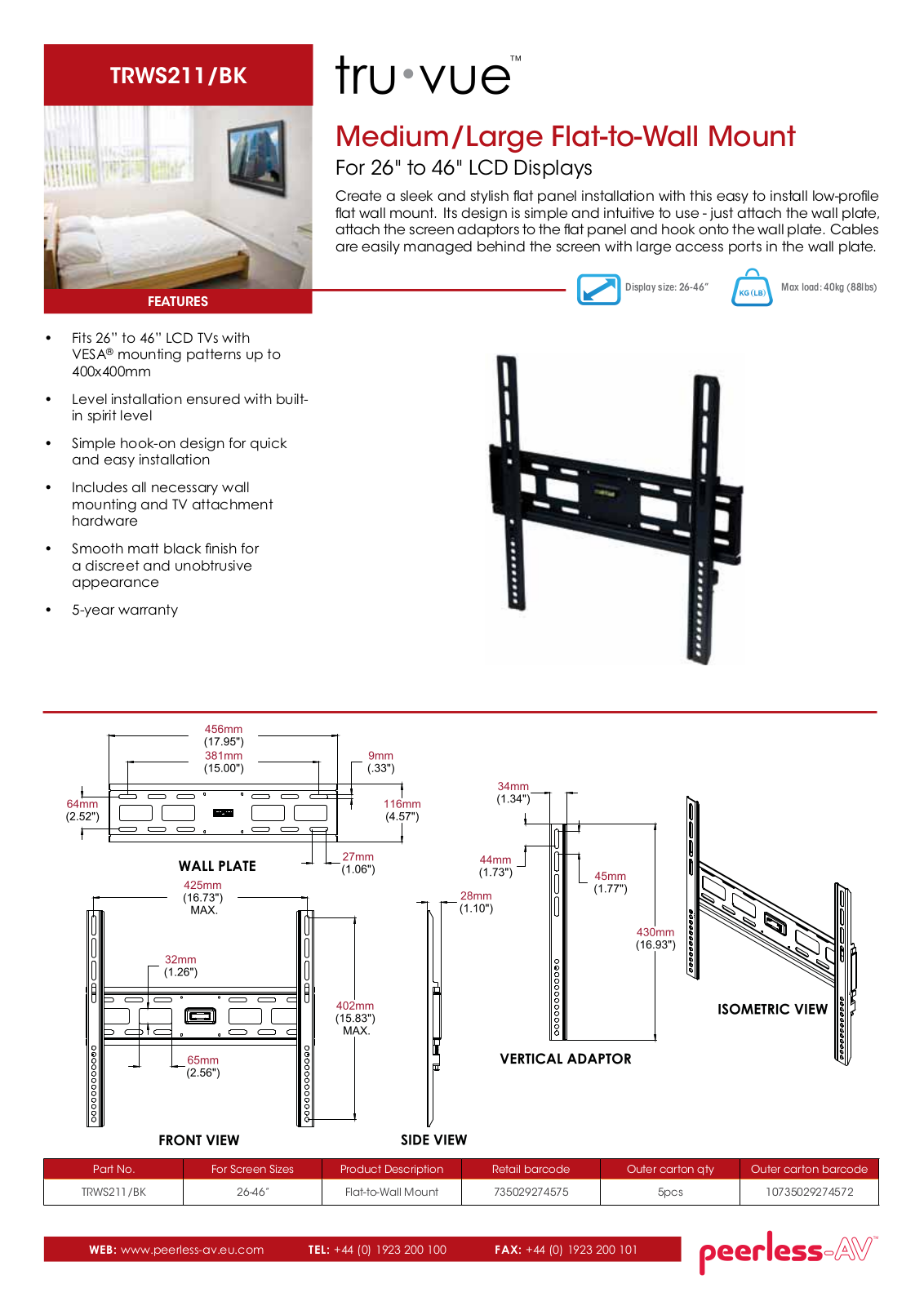 peerless-AV TRWS211-BK Service Manual