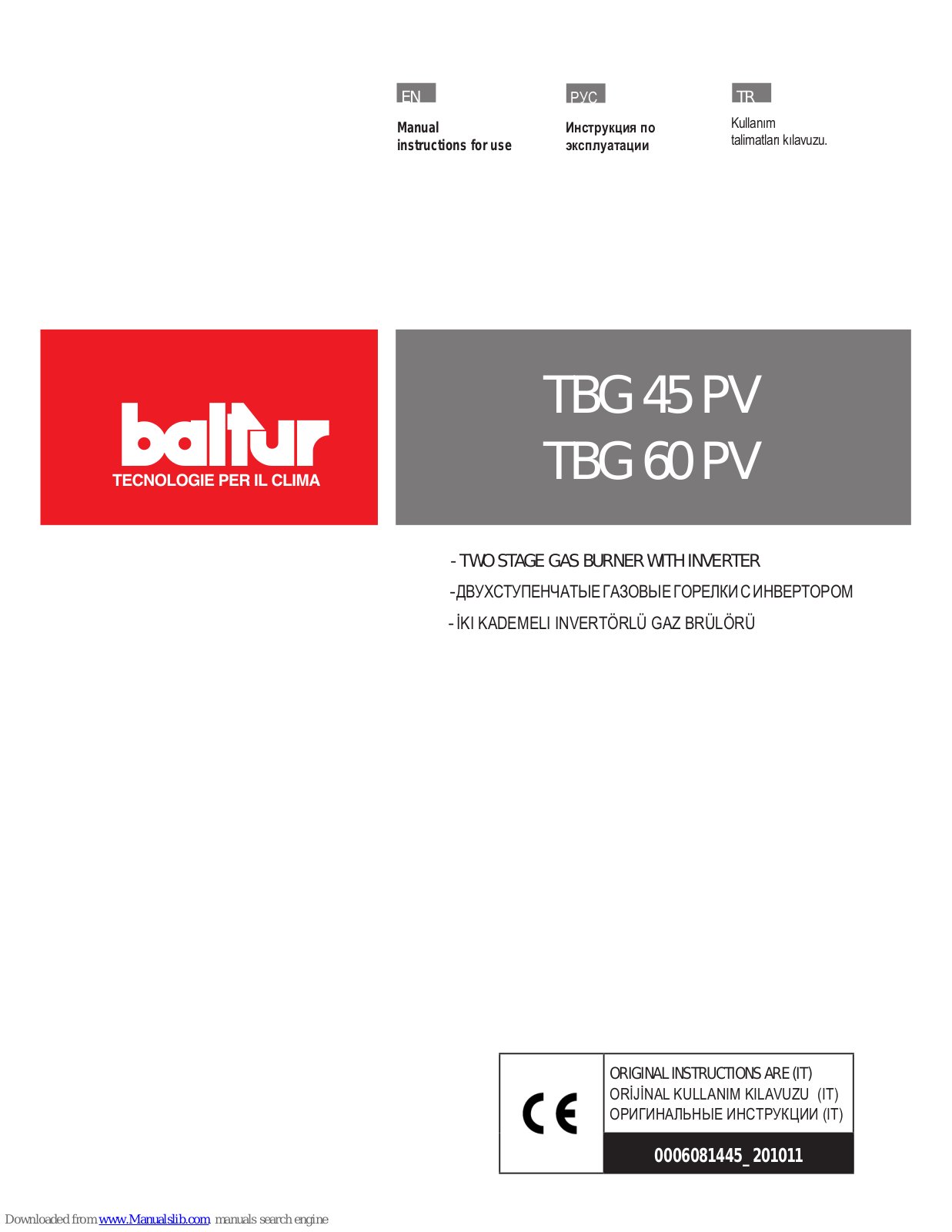 baltur TBG 45 PV, TBG 60 PV Manual Instructions For Use