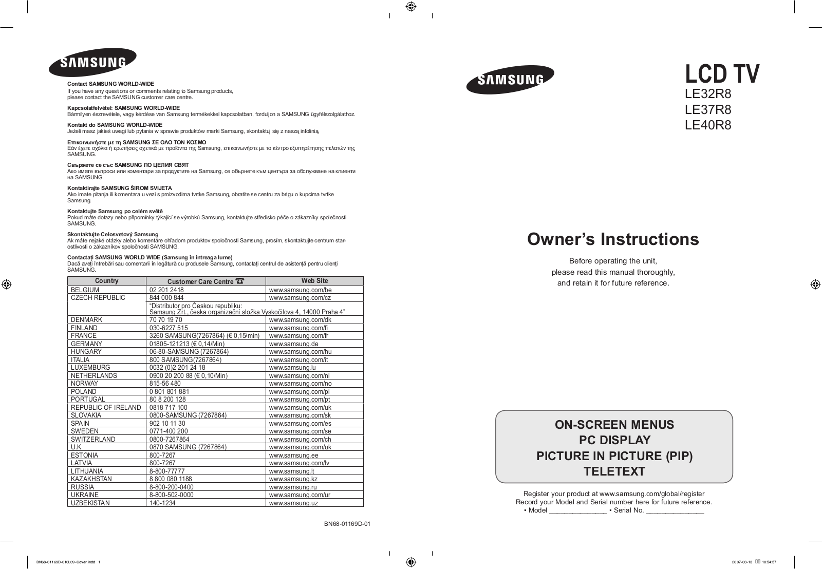 SAMSUNG LE32R89BD, LE32R88BD, LE32R86WD, LE32R86BD, LE40R86WD User Manual