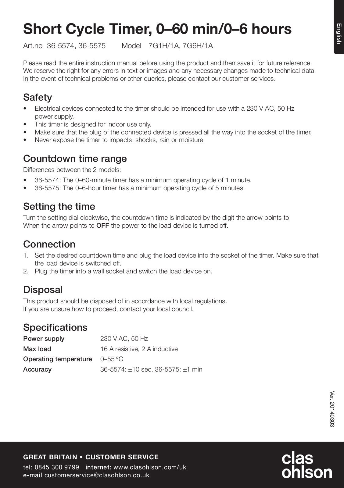 Clas Ohlson 7G1H User Manual