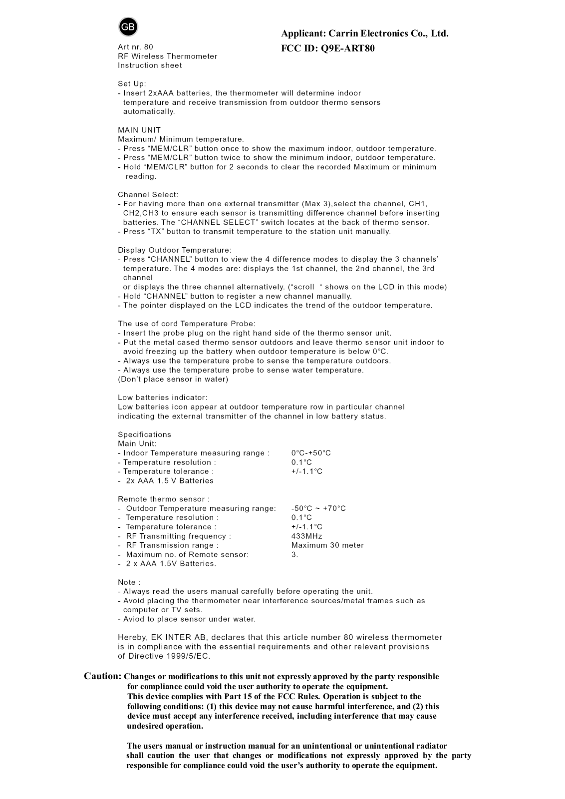 CARRIN ELECTRONICS ART80 User Manual - ManualMachine.com