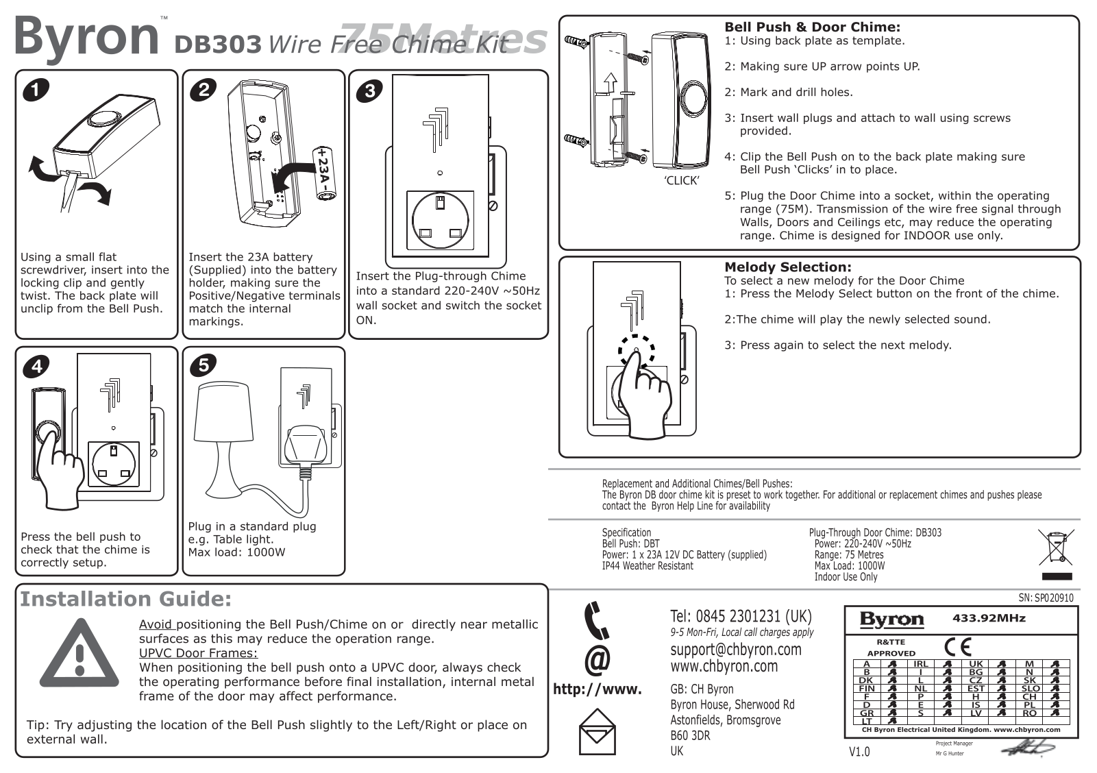 Byron DB303 Installation and Operation Instruction