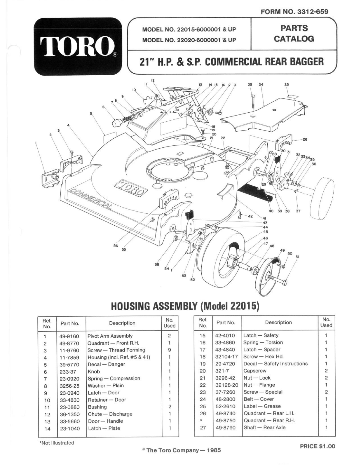 Toro 22015, 22020 Parts Catalogue