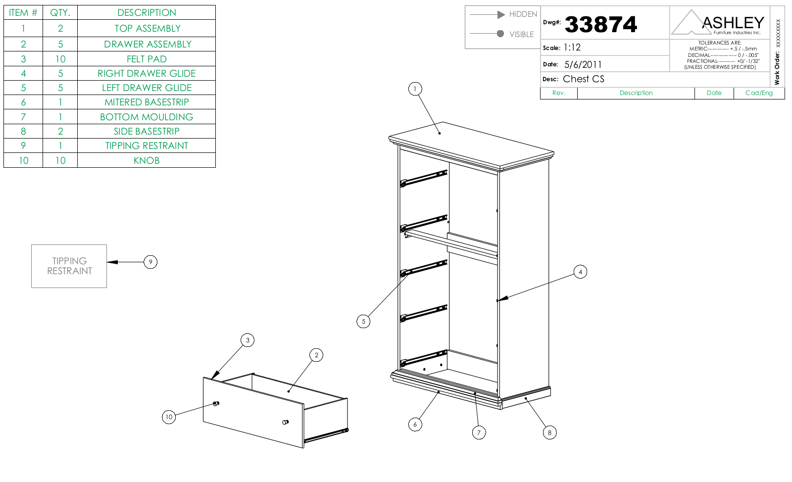 Ashley B13946 Part List