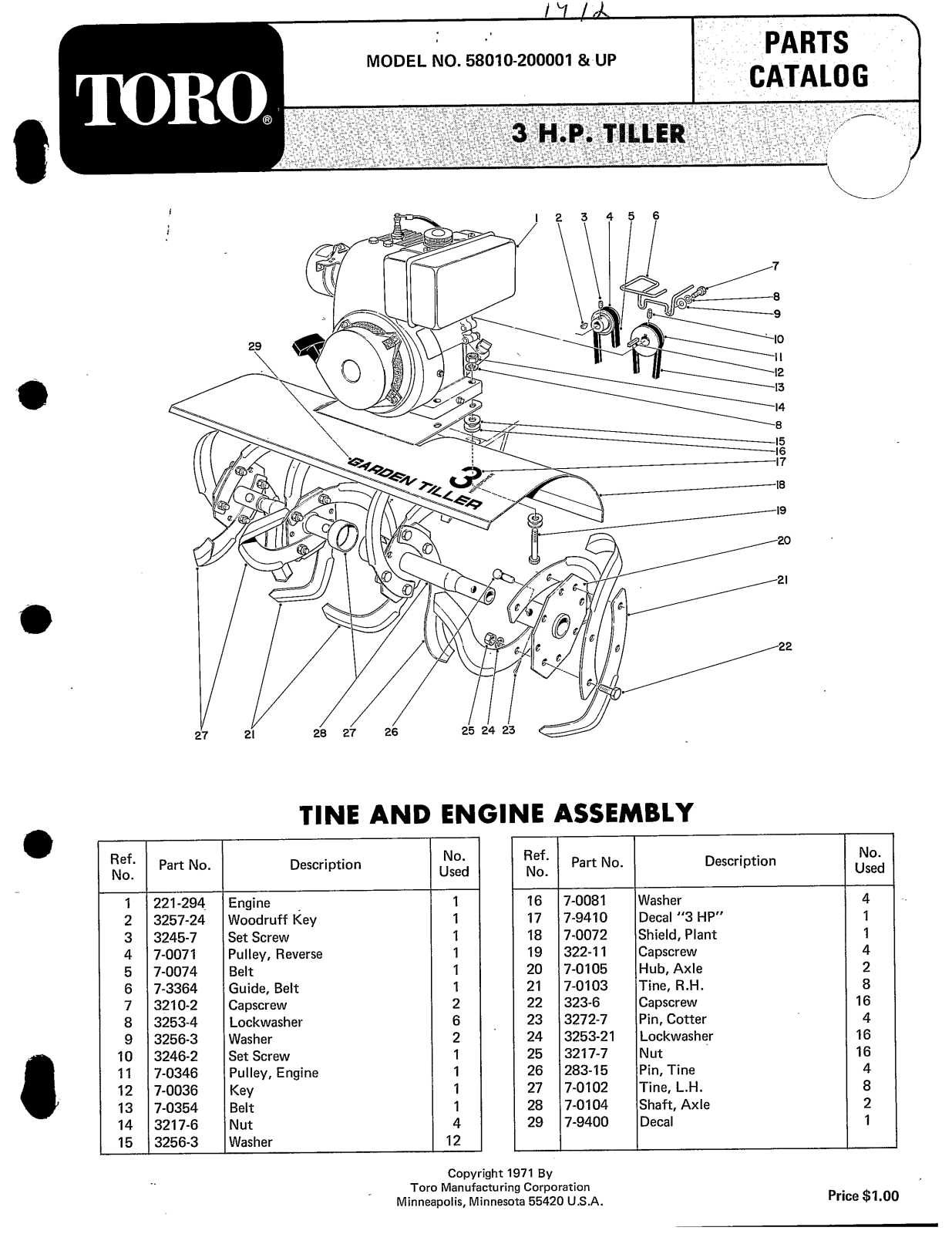 Toro 58010 Parts Catalogue