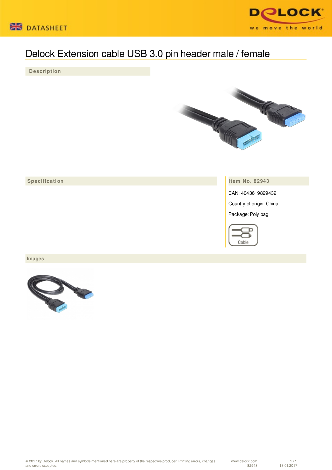 DeLOCK internal USB 3.0 Pin Header extension User Manual