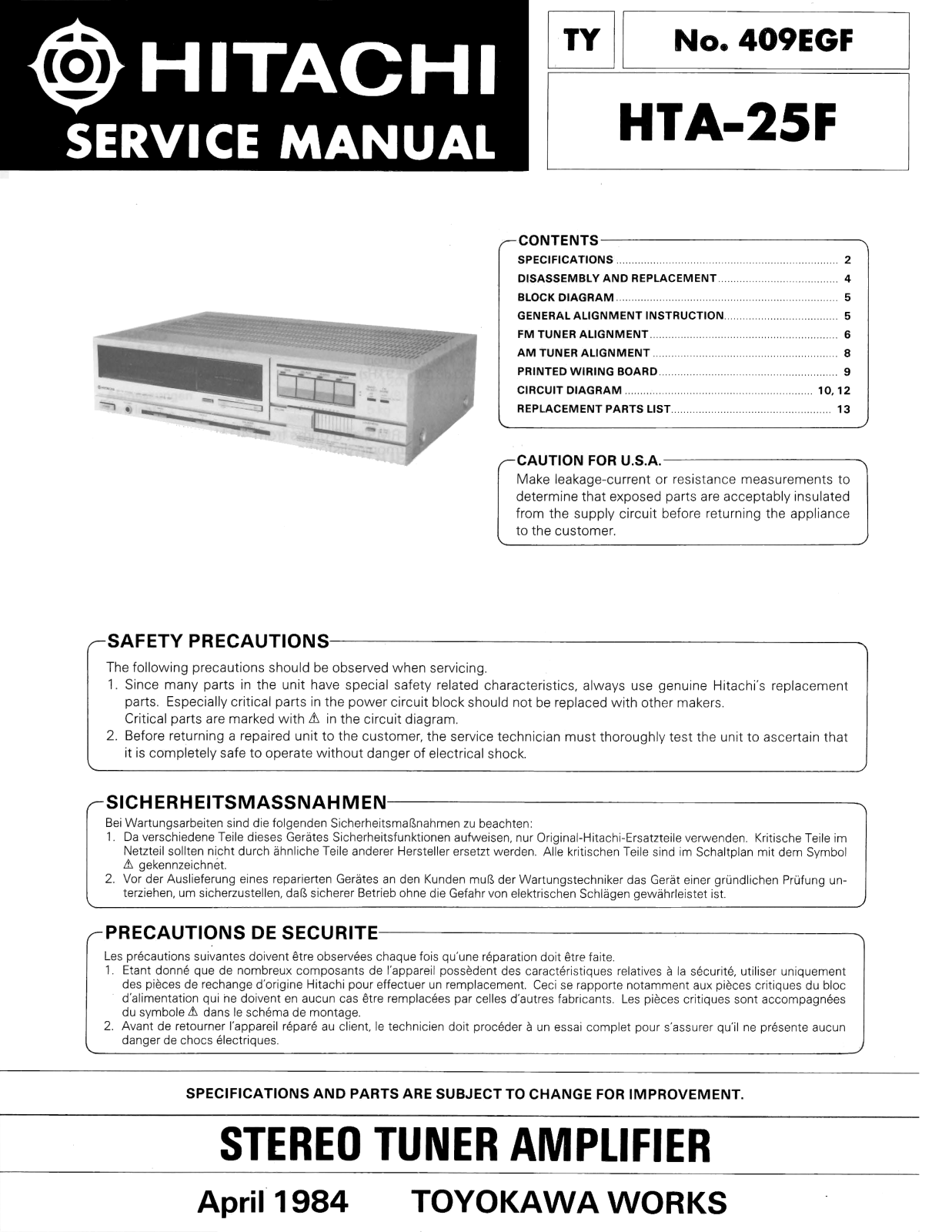 Hitachi HT-A25-F Service Manual