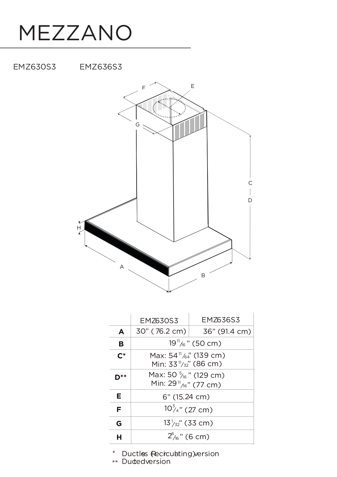 Elica EMZ630S3 Dimension Guide