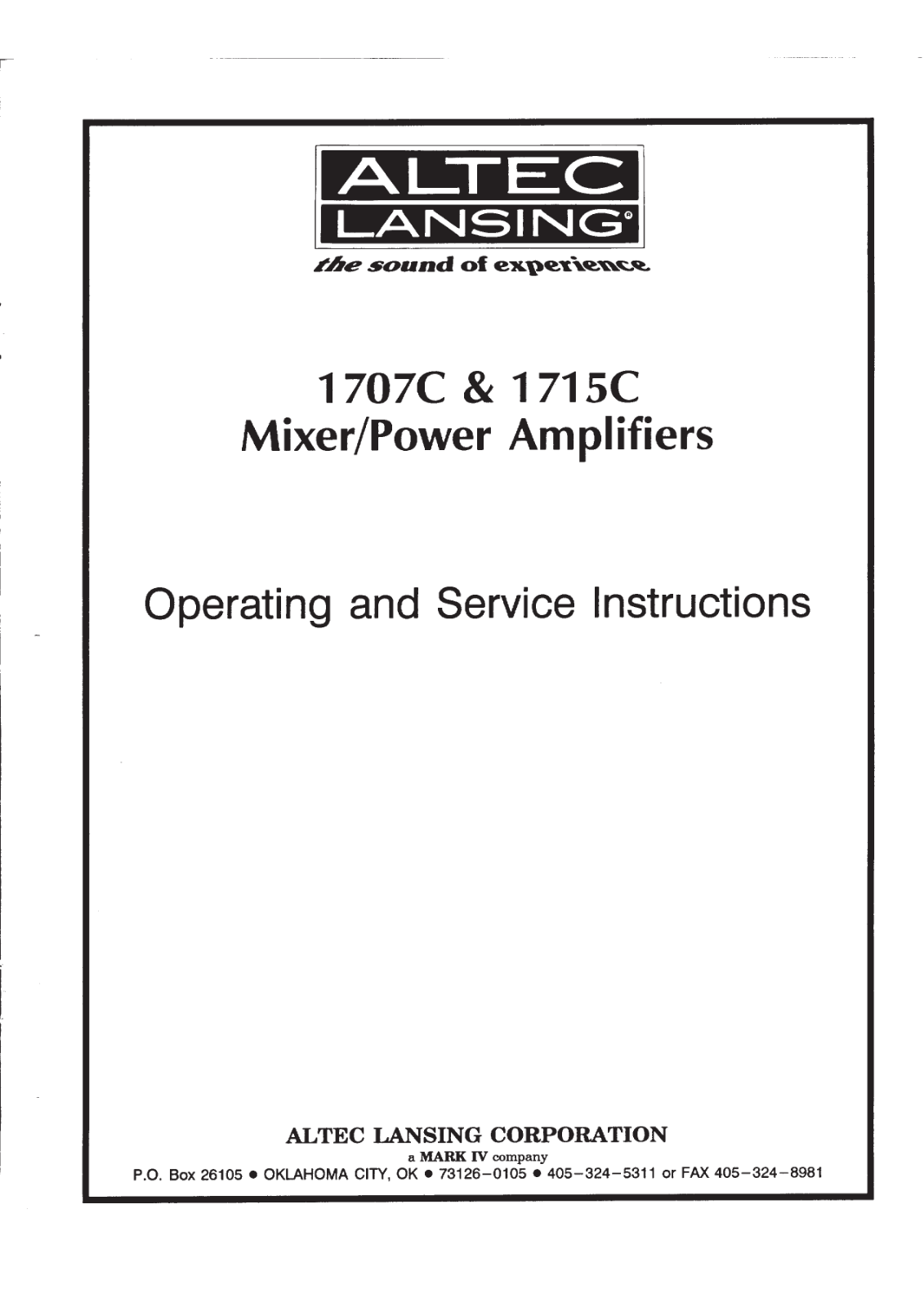 Altec Lansing 1707C, 1715C Schematic