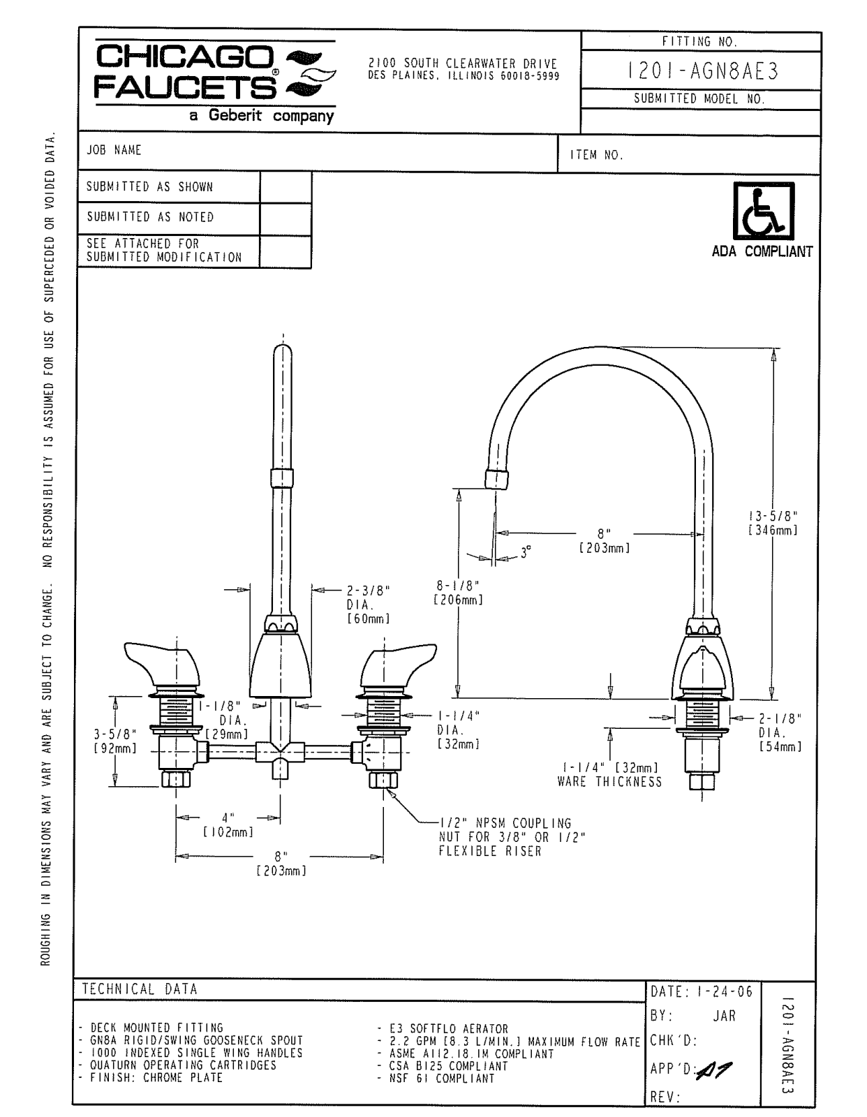 Chicago Faucet 1201-AGN8AE3 User Manual