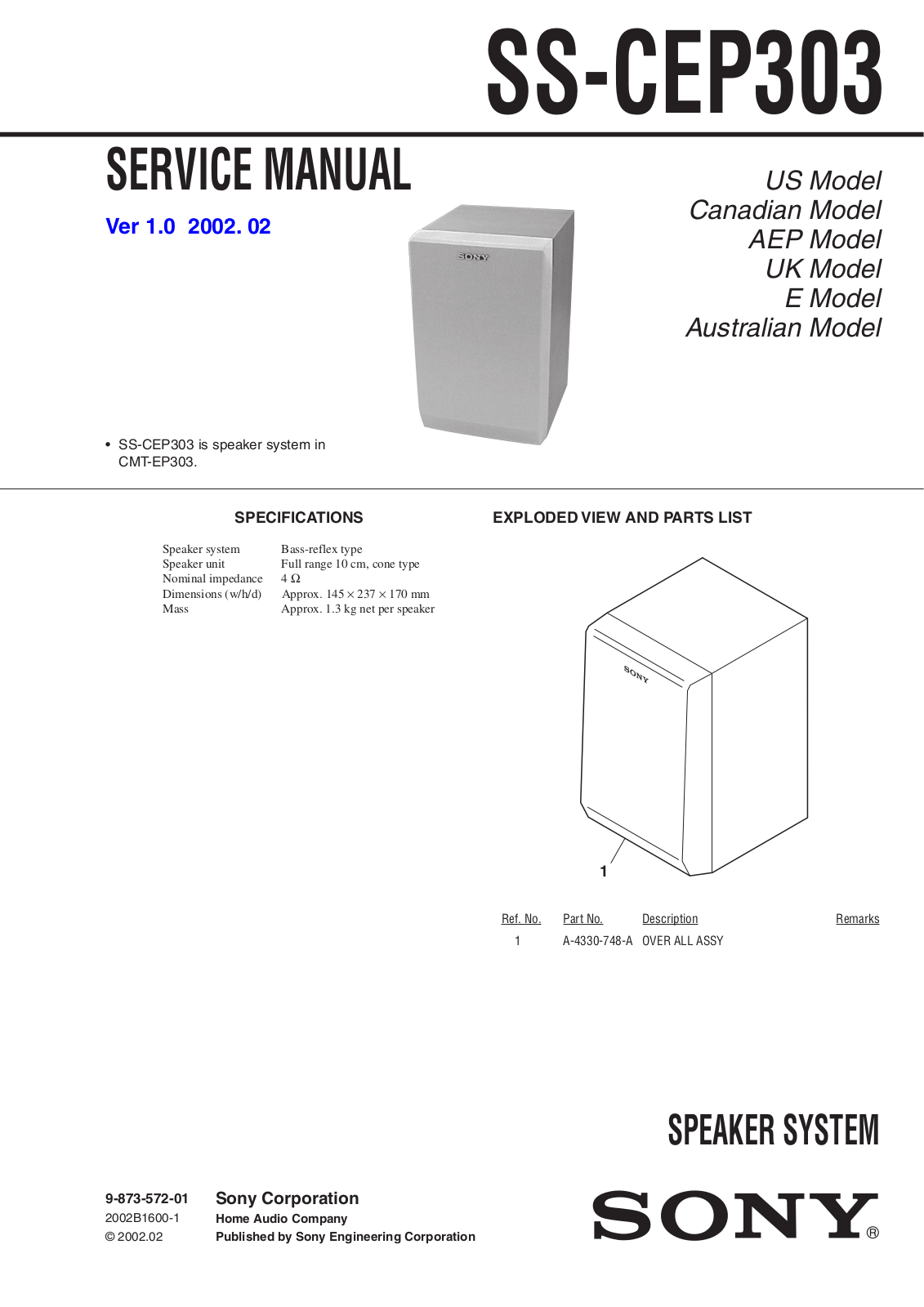 Sony SS-CEP303 Service Manual