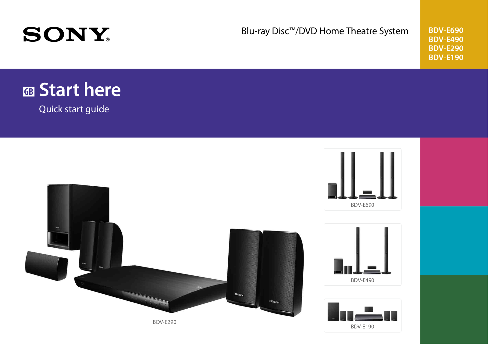 Sony BDV-E690, BDV-E490, BDV-E290, BDV-E190 Quick start guide