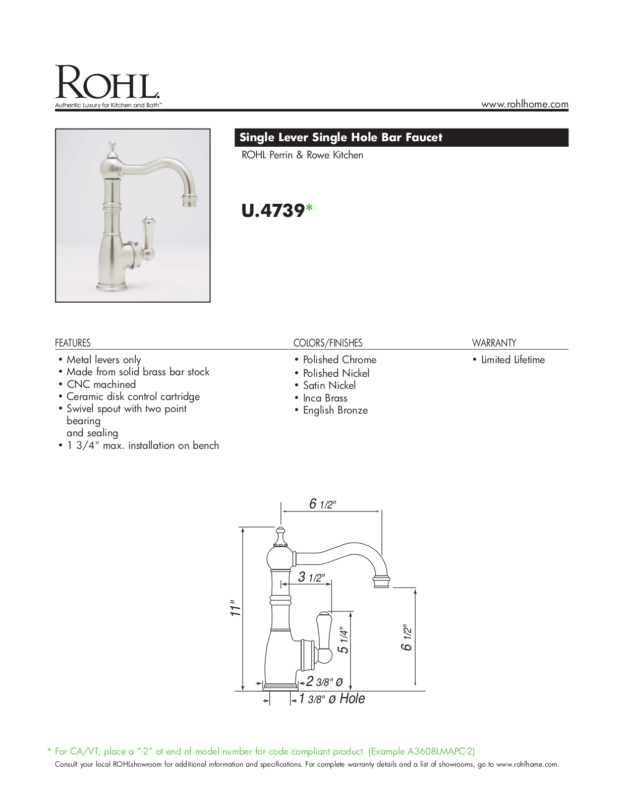 Perrin & Rowe XRH1051 Specifications - ManualMachine.com