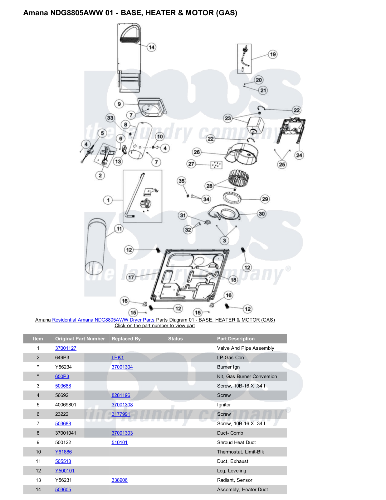 Amana NDG8805AWW Parts Diagram