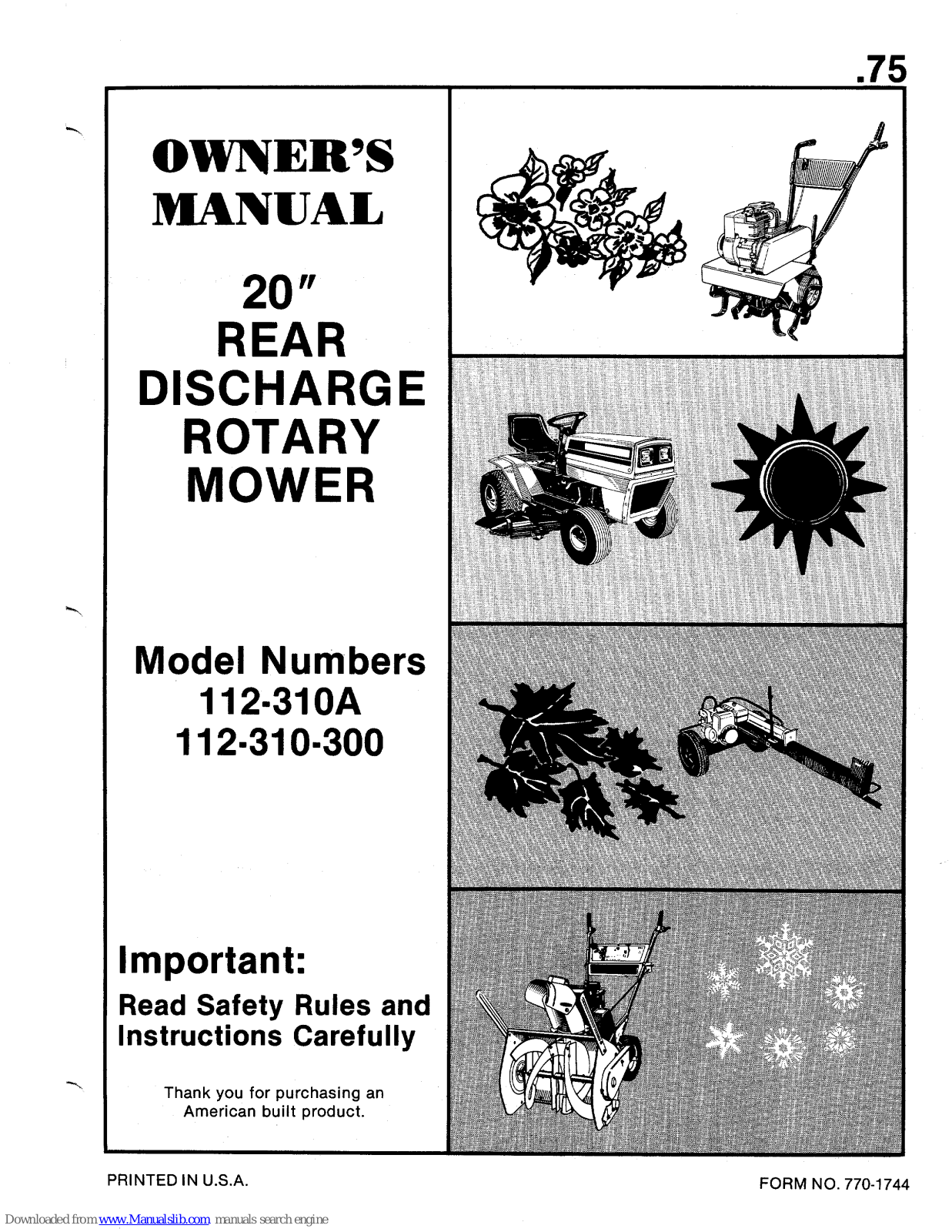 MTD 112-310-300, 112-310A, 310 Owner's Manual