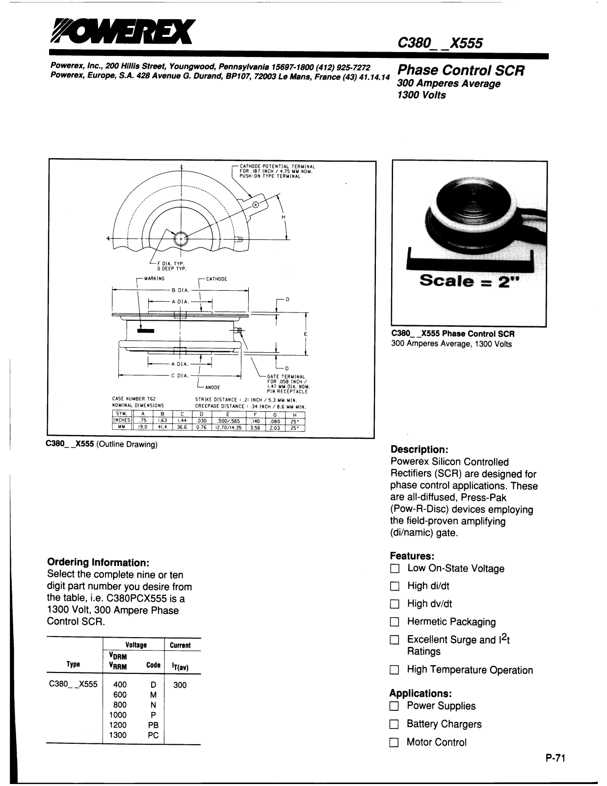 POWEREX C380DX555, C380BX555, C380PBX555, C380MX555, C380PX555 Datasheet