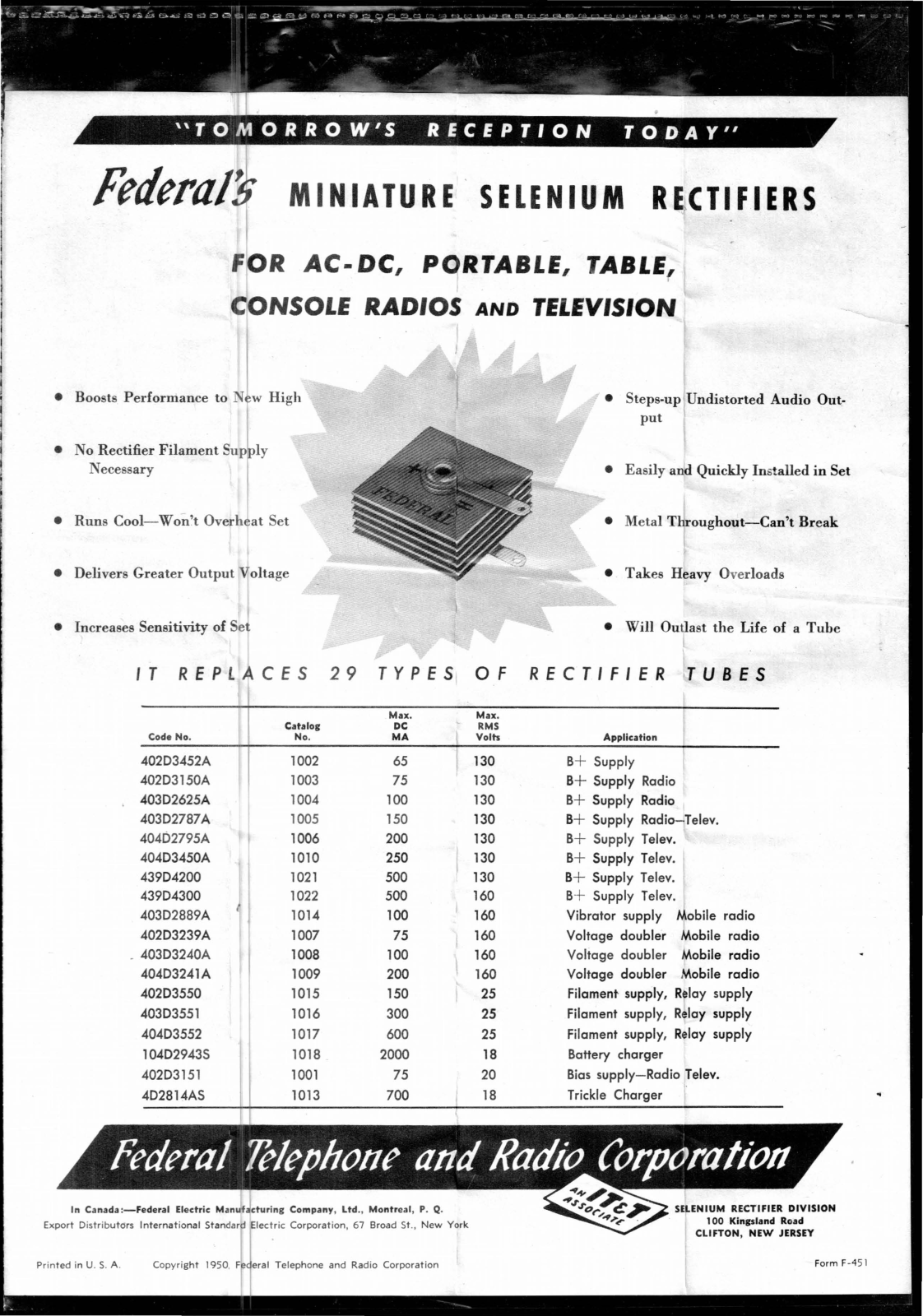 FTR Selenium Rectifiers, 35Z5 Catalog - ManualMachine.com