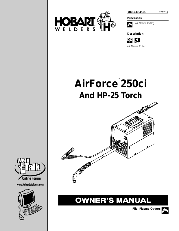 Hobart Welding Products AirForce 250ci, HP-25 User Manual