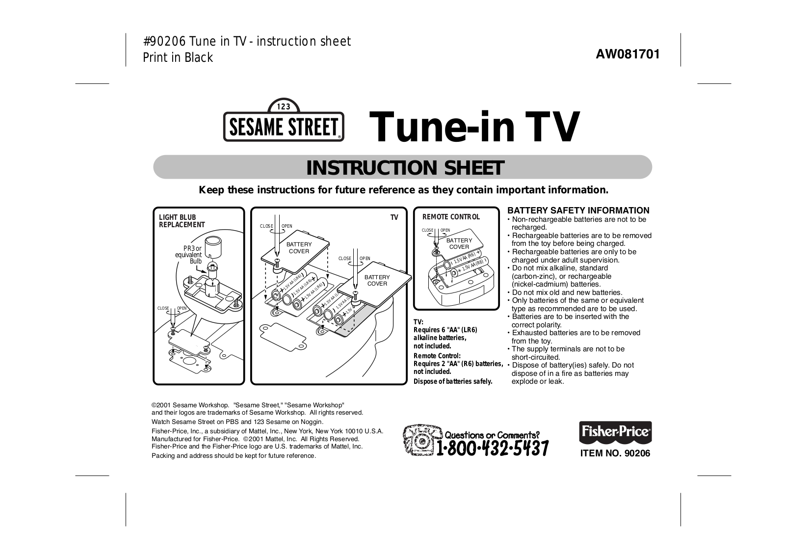 Fisher-Price 90206 Instruction Sheet