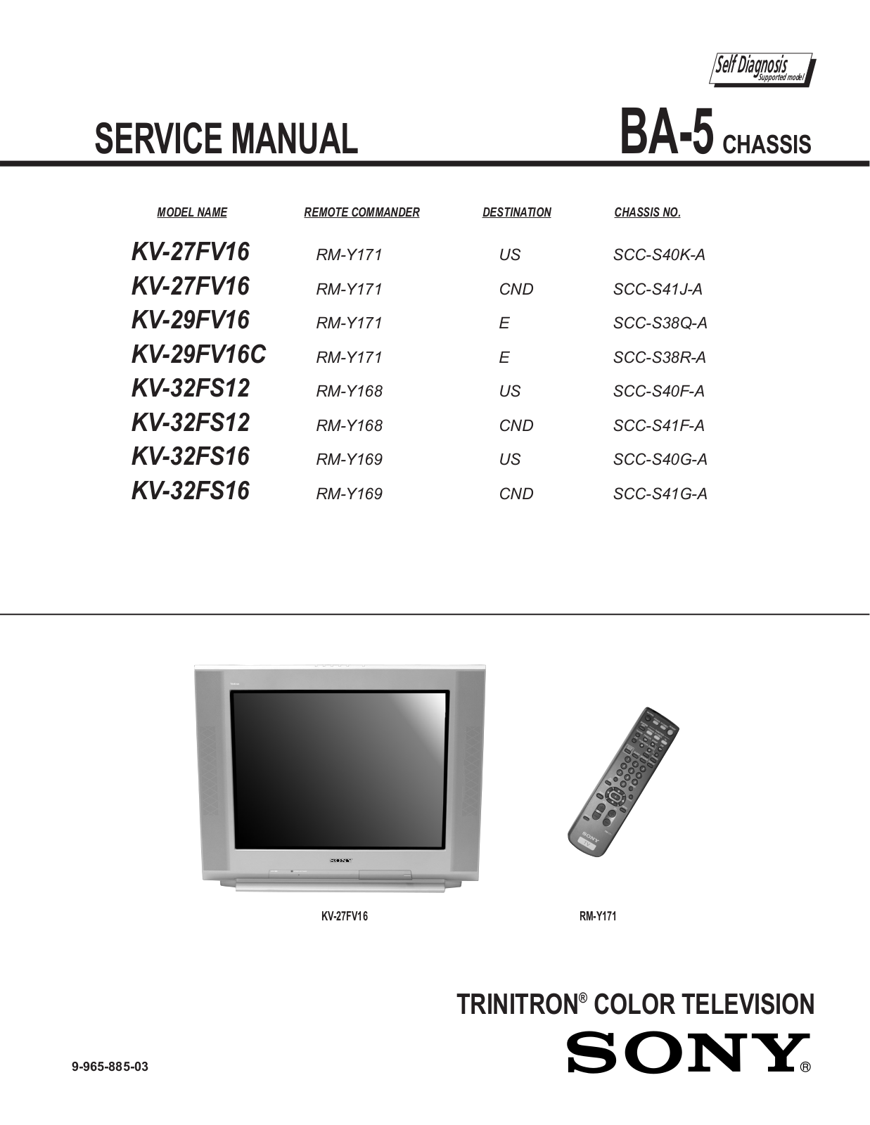 SONY KV-27FV16, KV-29FV16, KV-29FV16C, KV-32FS12, KV-32FS16 Service Manual