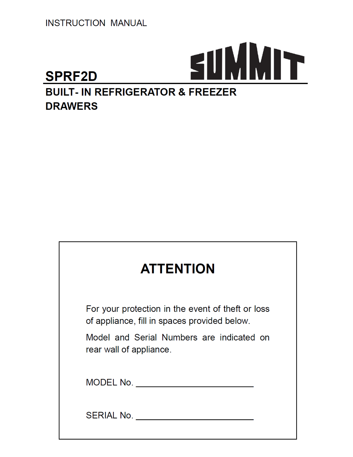 Summit SPRF2D5 Specifications