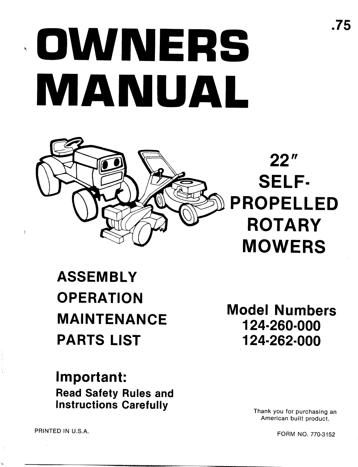 MTD 124-260-000, 124-262-000 User Manual