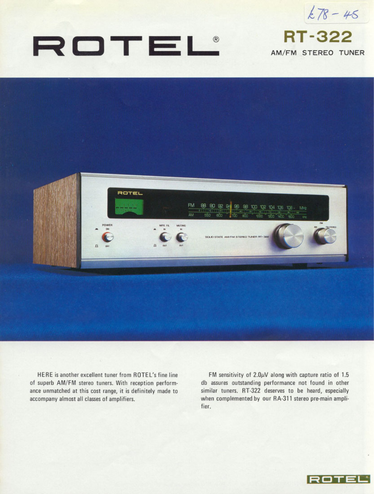 Rotel RT-322 Brochure