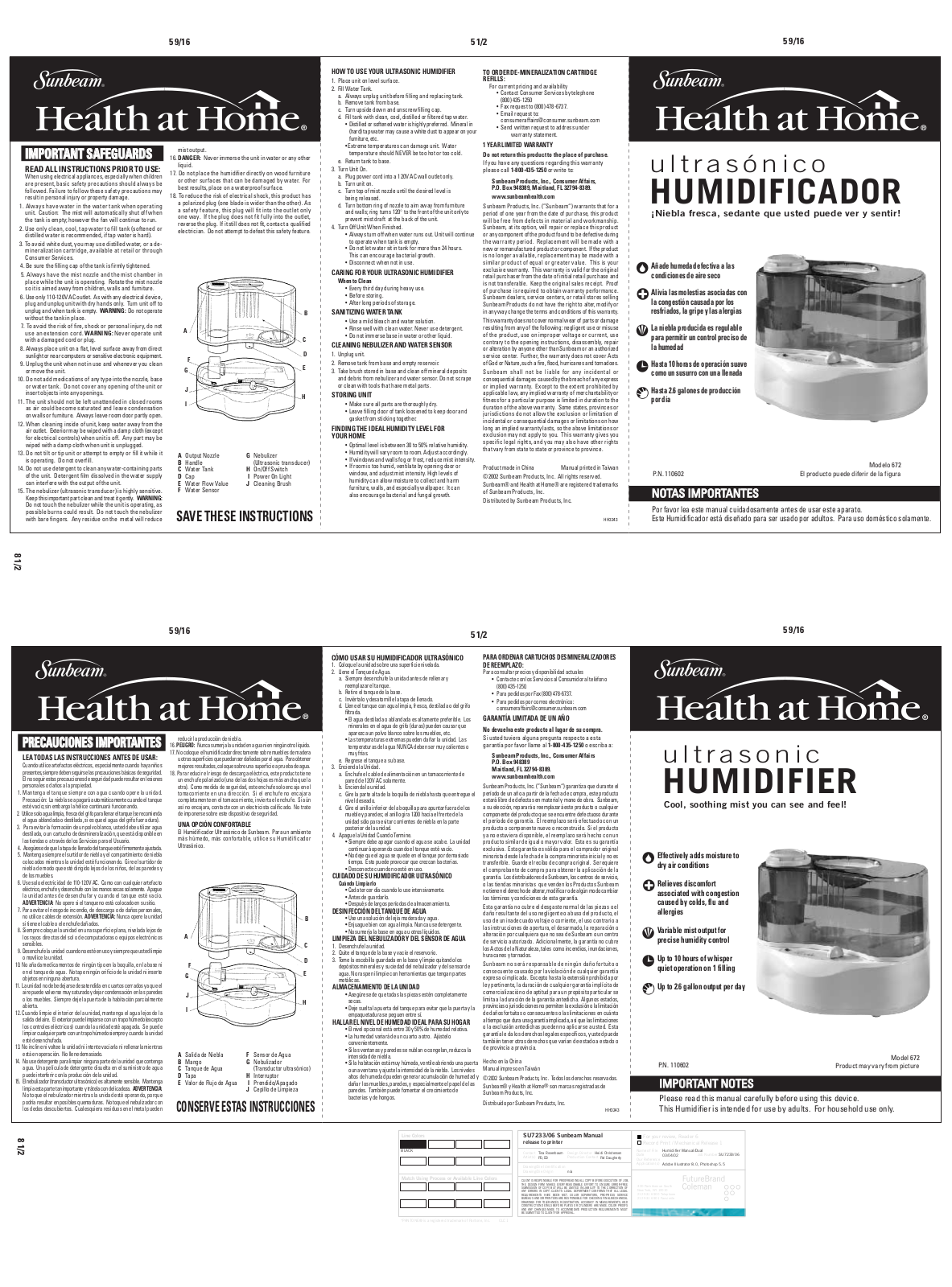 Sunbeam 672 User Manual