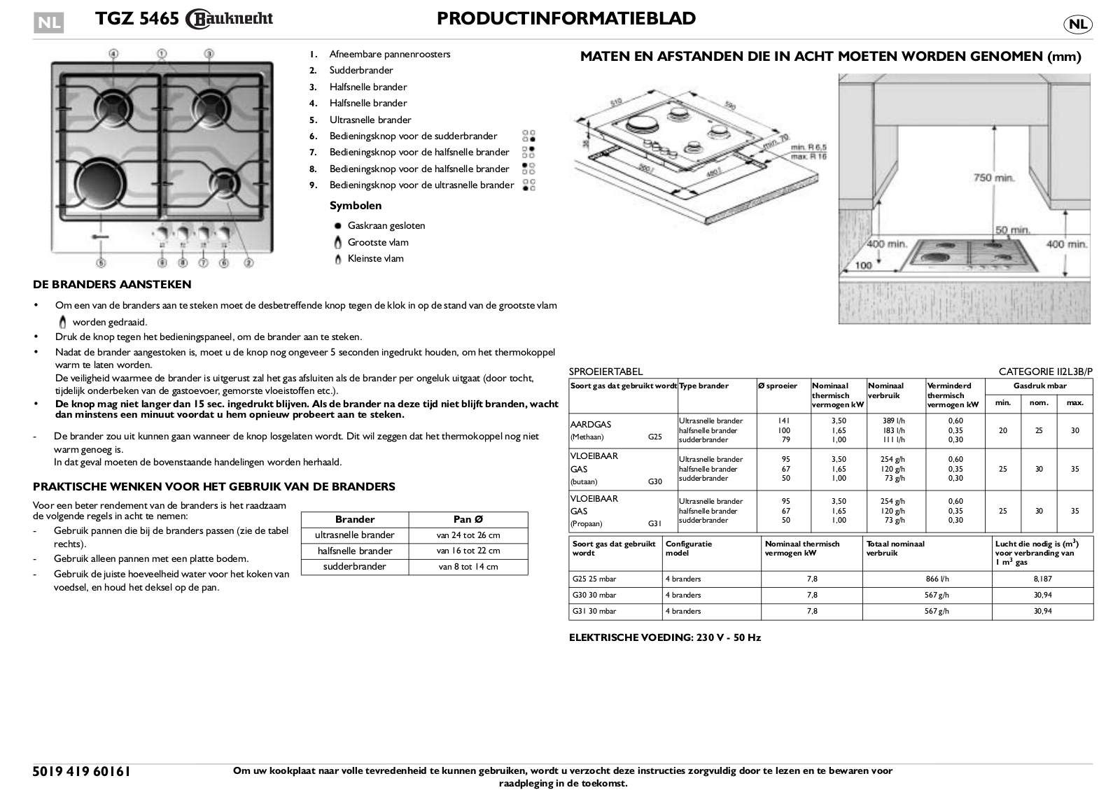 Whirlpool TGZ 5465/IN/01 PROGRAM CHART