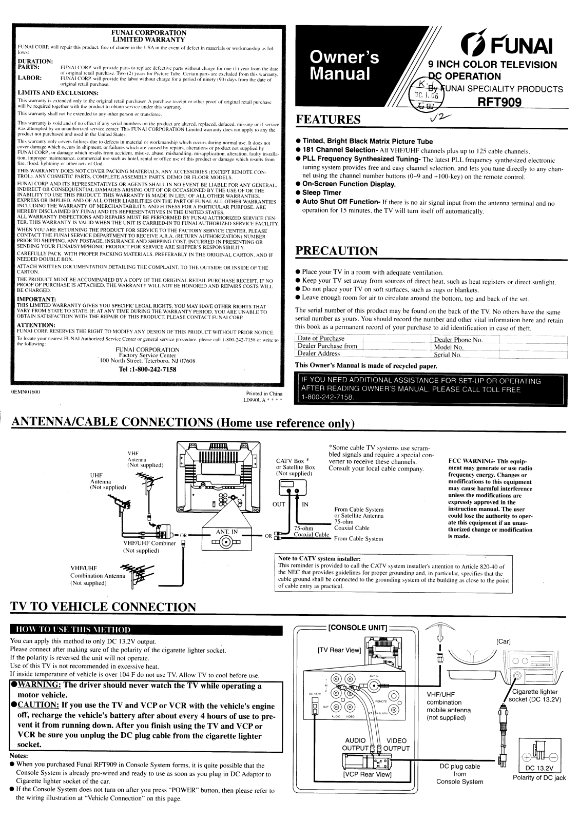 FUNAI RFT909 User Manual