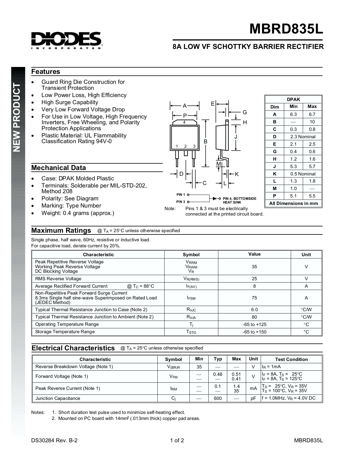 DIODES MBRD835L Datasheet