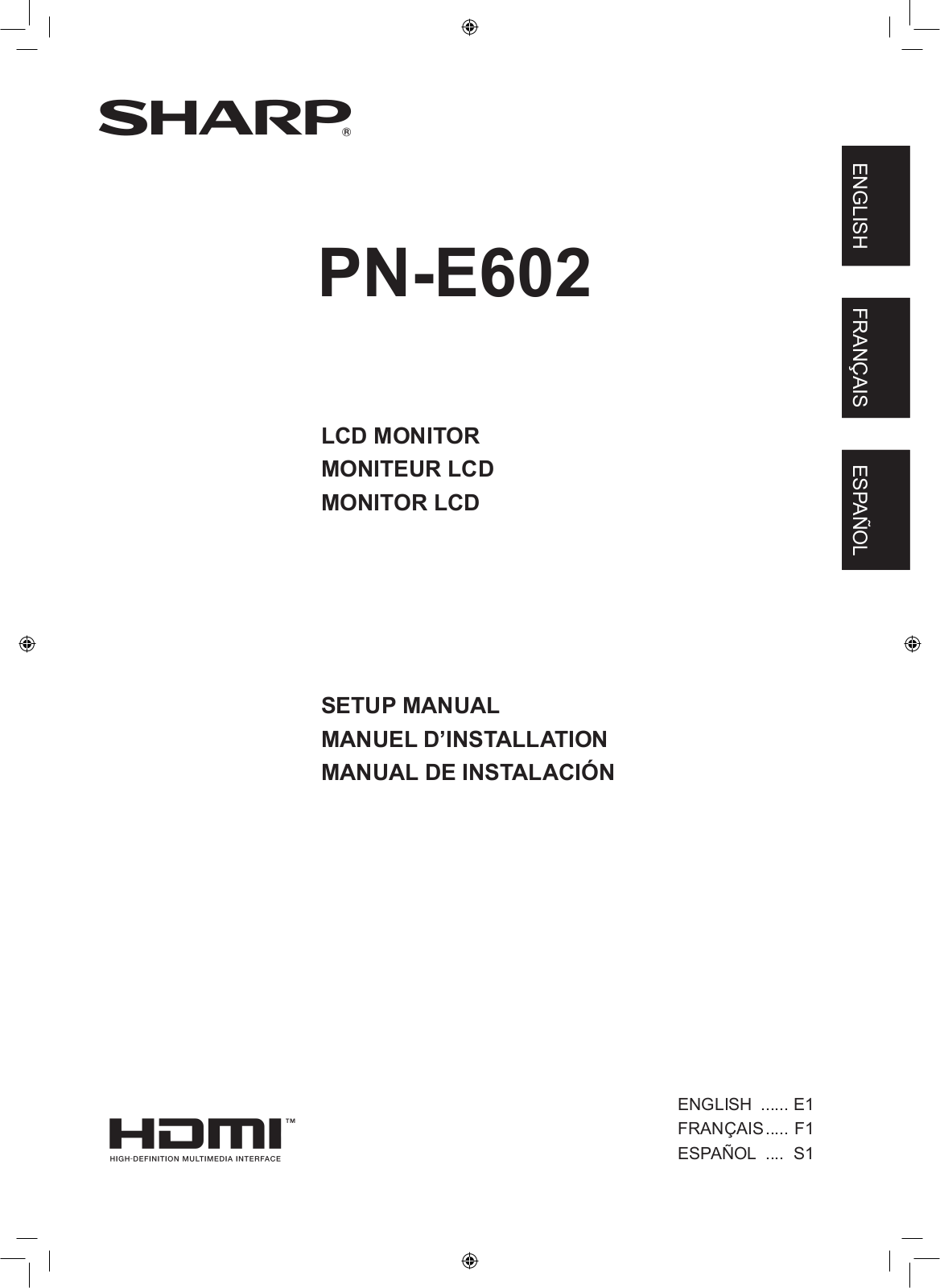Sharp PN-E602 Quick Start Manual - ManualMachine.com