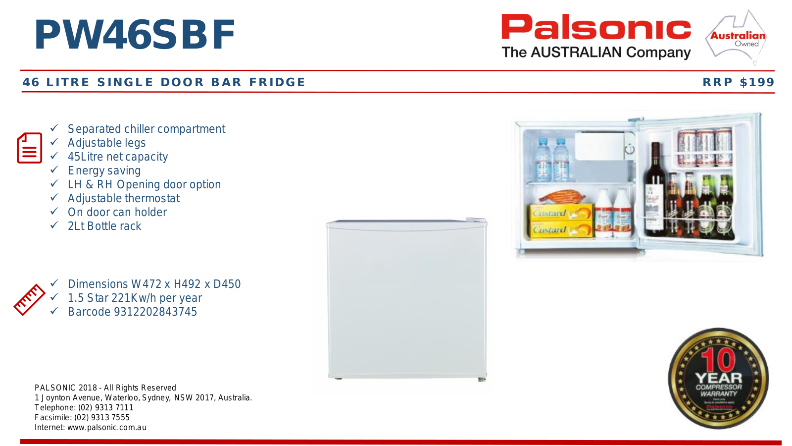 Palsonic PW46SBF Specifications Sheet - ManualMachine.com