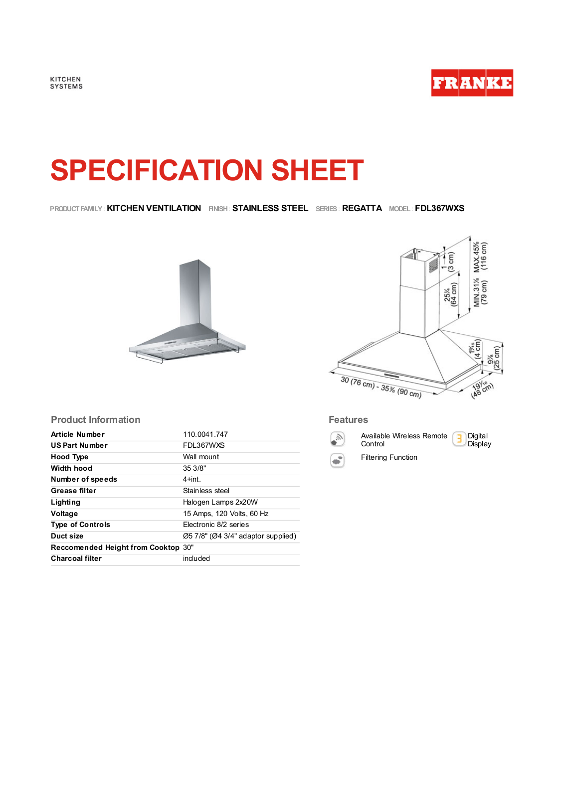 Franke Foodservice FDL367WXS User Manual