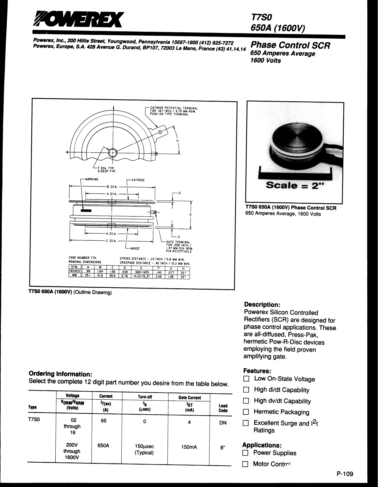 Powerex T7S0 650A Data Sheet