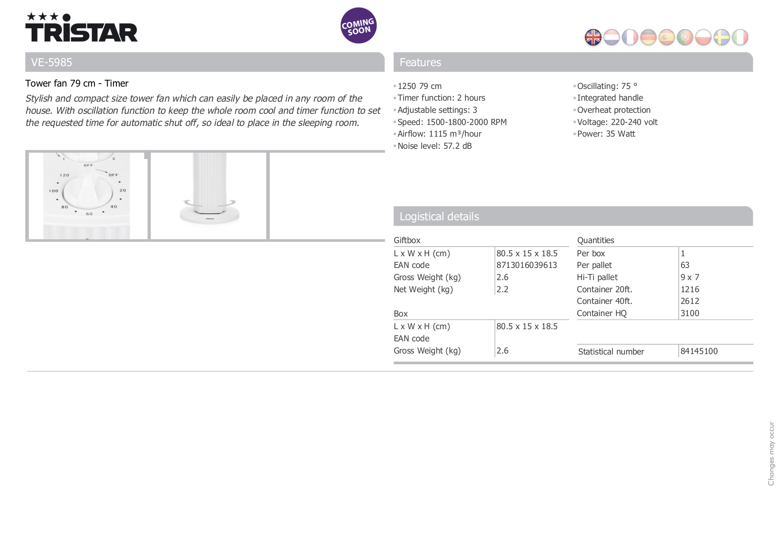 Tristar VE-5985 User Manual