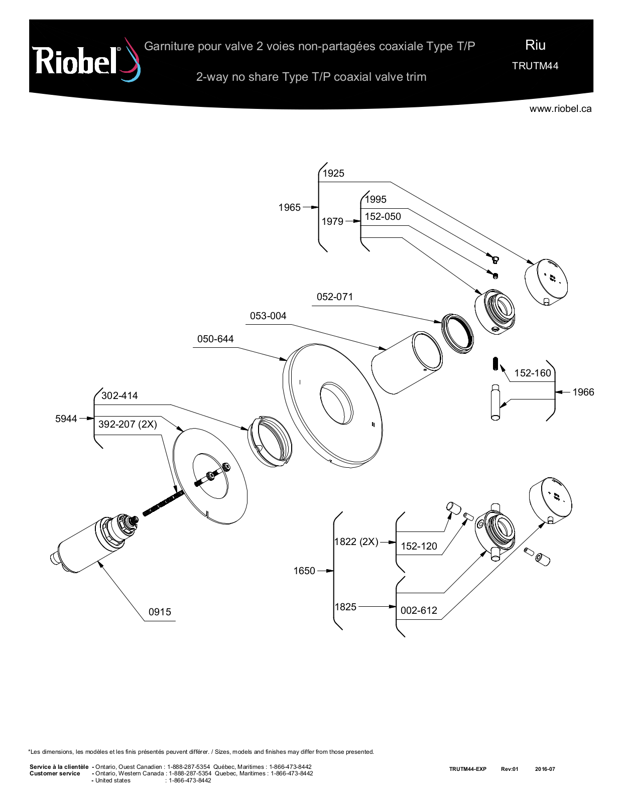 Riobel TRUTM44C, TRUTM44BK, TRUTM44BN, TRUTM44BG, TRUTM44PN Part List - ManualMachine.com