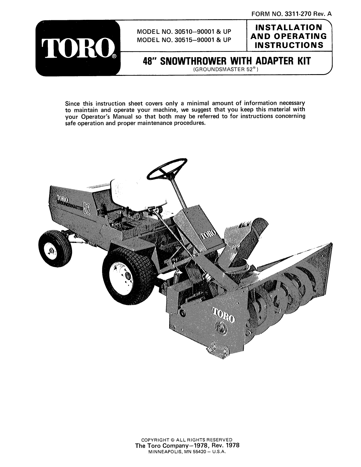 Toro 30510, 30515 Operator's Manual